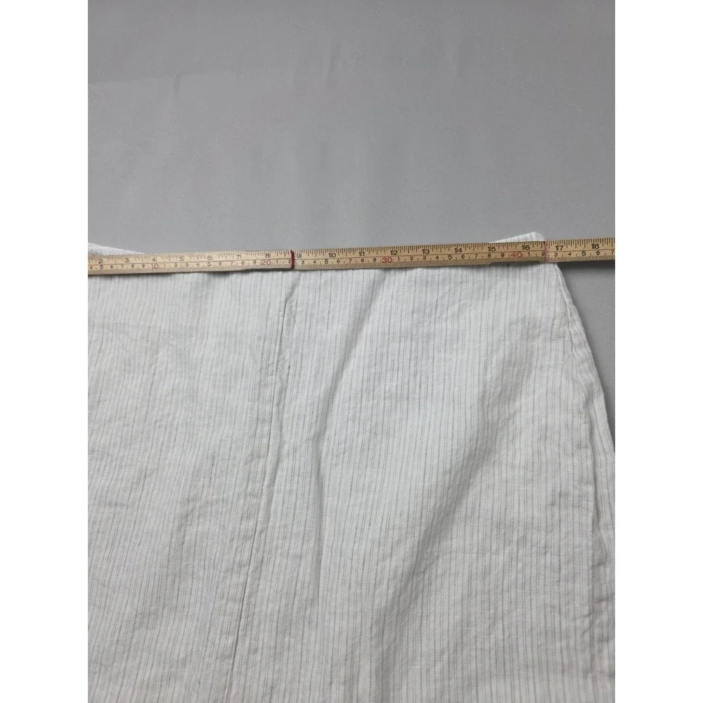 Banana Republic Pinstripe Linen Skirt White Gray Front Split Size 12